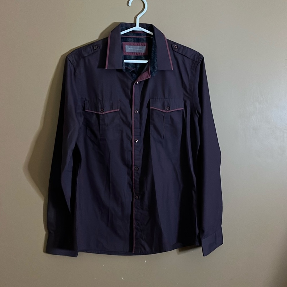 😄Purple western style button down shirt l2
